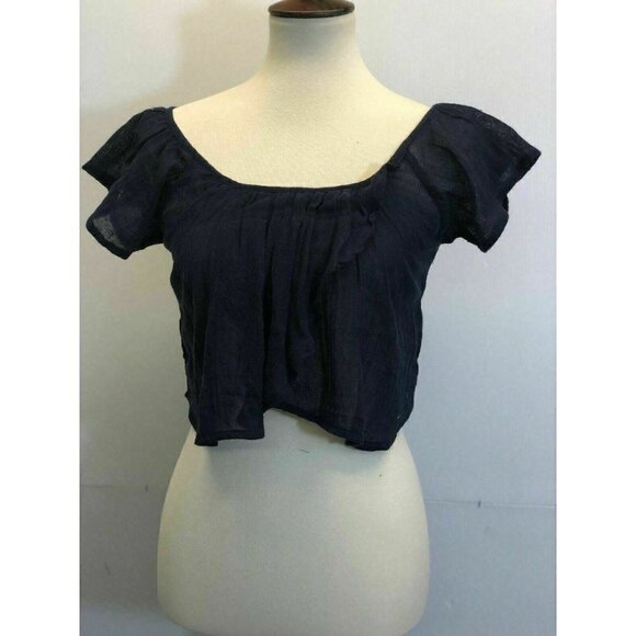 Billabong Womens Navy Blue Cotton Gauze Summer Festival Sol Scoop Crop Top Sz S - Picture 2 of 9